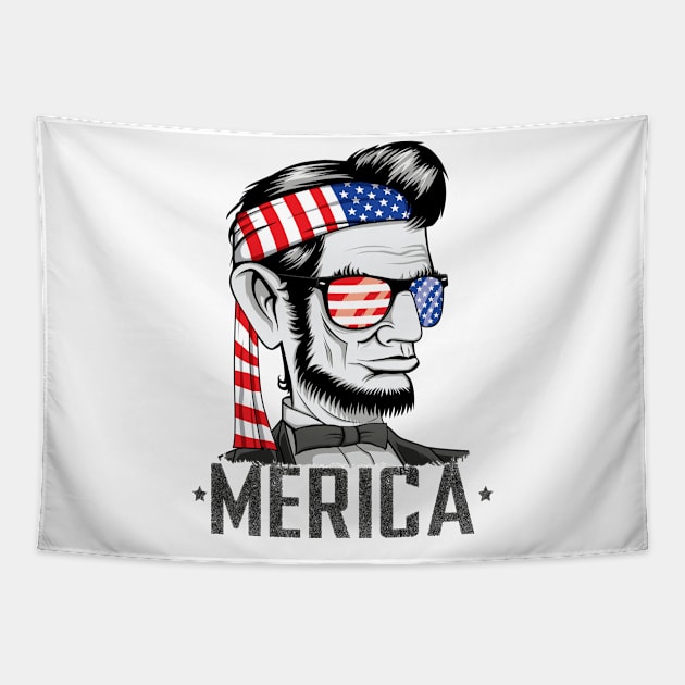 Abe Lincoln Merica 4th of July Tee Tapestry by HCMGift