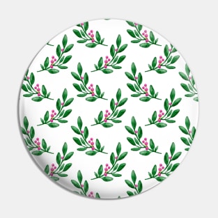 Simple watercolor green branches with pink berries pattern Pin