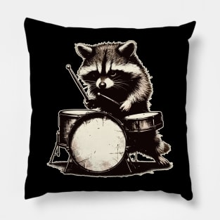 Raccoon drummer vintage Pillow