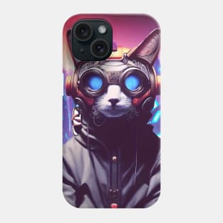 Cool Japanese Techno Cat In Future World Japan Neon City Phone Case