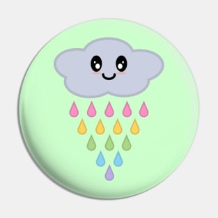 Kawaii Cute Raining Rainbow Rain Cloud in Green Pin