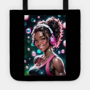 Hot, Sweet Anime Girl of Color with Headphones Tote