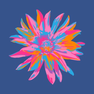 DAHLIA BURSTS Abstract Blooming Floral Summer Bright Flowers - Fuchsia Pink Purple Blue Orange on Royal Blue - UnBlink Studio by Jackie Tahara T-Shirt