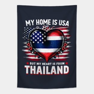 My Home Is USA But My Heart Is From Thailand American Flag Tapestry