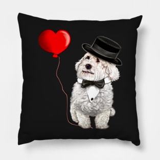 The Best Valentine’s Day Gift ideas 2022, Cavalier king charles spaniel fancy dress bow tie and hat, white Cavoodle Cavapoo Valentine’s day Pillow