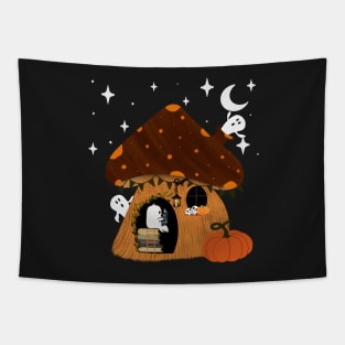 Cute Halloween mushroom and ghost design in autumn colours. Tapestry