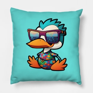 Retro Ruddy Duck Cartoon with Oversized Sunglasses Pillow