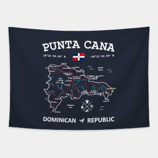 Punta Cana Dominican Republic Travel Map Flag Coordinates Roads Rivers and Oceans Tapestry