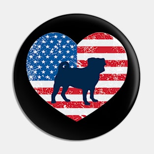 American Flag Heart Love Pugs Usa Patriotic 4Th Of July Pin