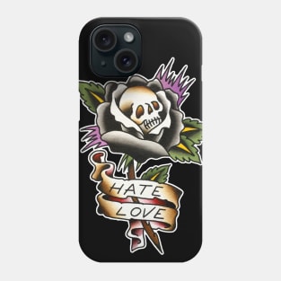 Hate Love Skull Rose Tattoo Design Phone Case