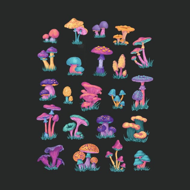 Colorful Vintage Mushroom Chart by rosiemoonart