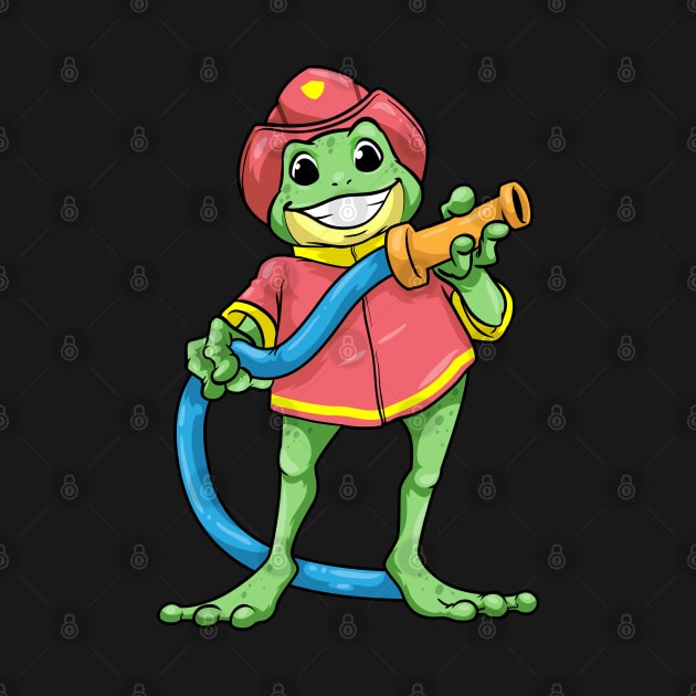 Frog as firefighter with hose by Markus Schnabel