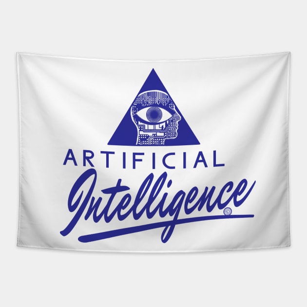 Artificial Intelligence Retro Internet Service Provider Parody Logo Off Brand Knock Off AI Robots Tapestry by blueversion