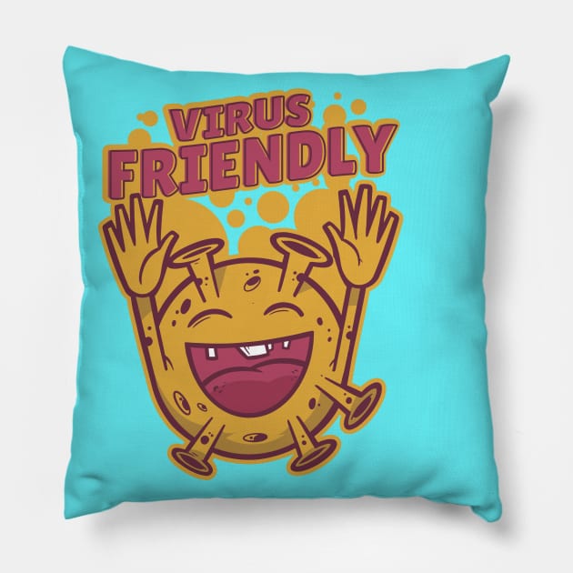 Virus Friendly Coronavirus Pandemic Covid 19 Design Pillow by Delicious Design