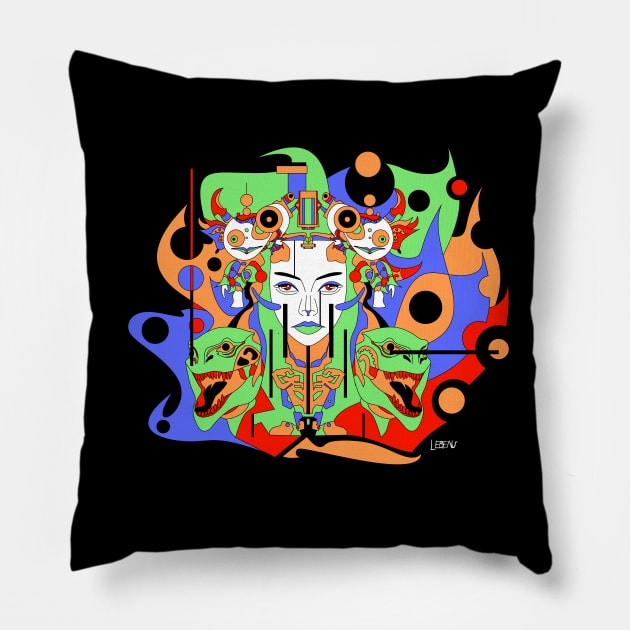 mad woman ecopop paninaro aesthetic wallpaper art of surreal faces Pillow by jorge_lebeau