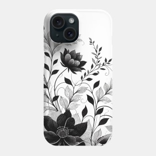 Simple black and white flower botanical pattern Phone Case