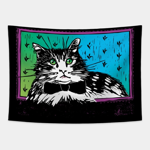 Tiger Cat with Bow Tie Tapestry by HelenDBVickers