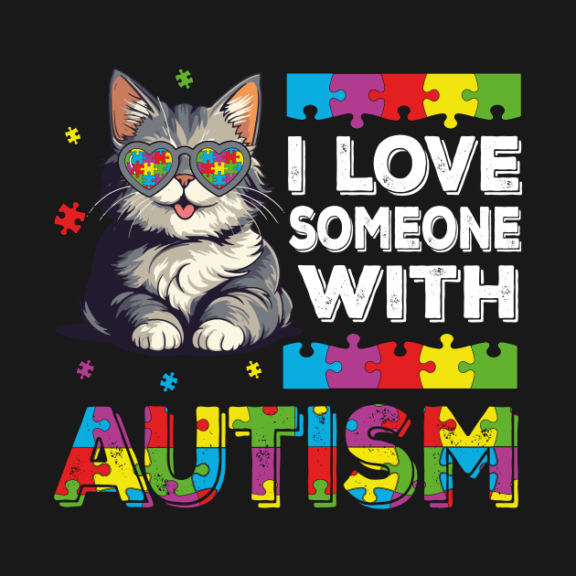 I Love Someone With Autism Funny Autism Awareness Cat Kids Puzzles by JUST PINK