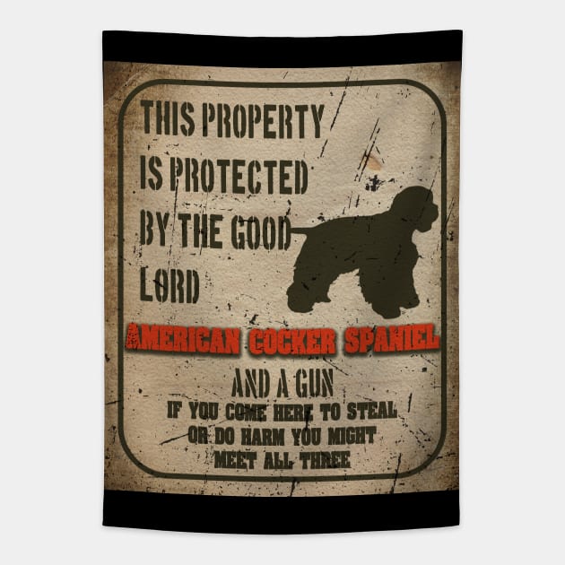 American cocker spaniel Silhouette Vintage Humorous Guard Dog Warning Sign Tapestry by Sniffist Gang