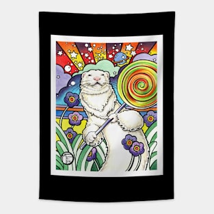 Cosmic Lollipop Ferret - White Outlined Version Tapestry