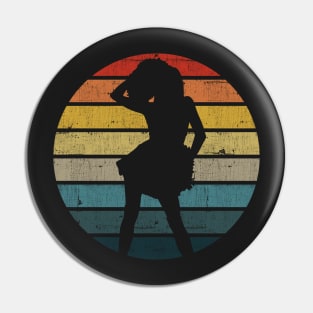 Cheerleader Silhouette On A Distressed Retro Sunset print Pin