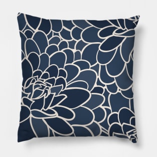 Blue and White Dahlia Flowers Pillow