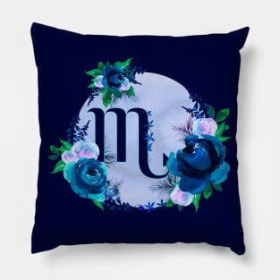 Scorpio Zodiac Horoscope Blue Floral Monogram Pillow