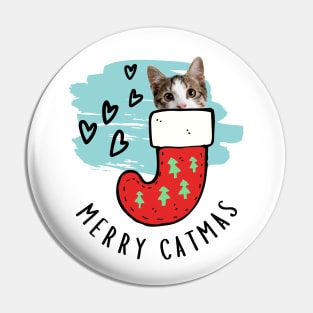 Cat in Christmas sock, Merry Catmas with heart, Merry Christmas with cat Pin