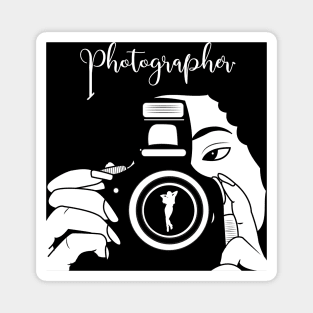 female photographer black and white artwork Magnet