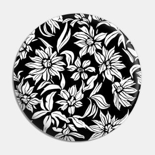 Black and White Floral Lino Print Pin