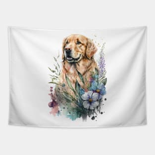 Pet Dog Portrait, Dog Owner Gift Idea, Cute Golden Retriever Watercolor Dog Portrait Tapestry