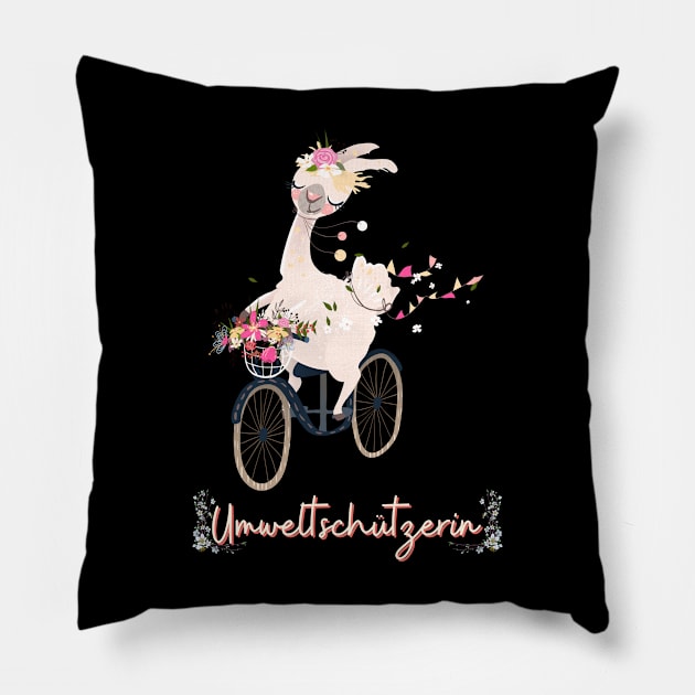 Alpaka Fahrrad Umwelt Schutz Prinzessin Blumen Süß.png Pillow by Maggini Art