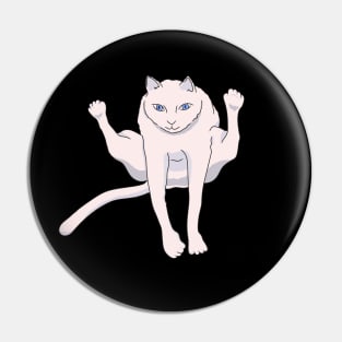 Acrobatically jumping white athlete cat Pin