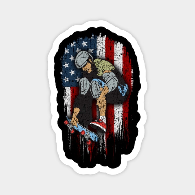 Skateboarder American Flag Skateboard Magnet by RadStar