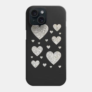 Traditional Silver Faux Glitter Hearts Phone Case