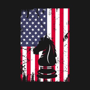 Chess Player Horse Piece American Flag Lovers T-Shirt