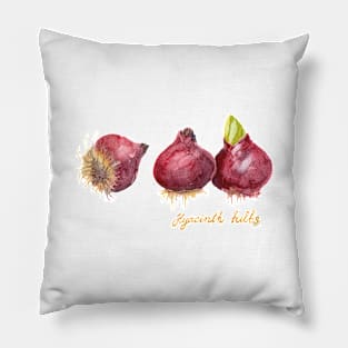 Three Purple Hyacinth Bulbs. Watercolor painting. Pillow