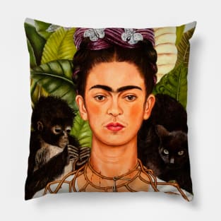 Frida Kahlo Exhibition Art Poster - "Self-Portrait with Thorn Necklace and Hummingbird" 1988 Pillow