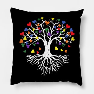 Tree Root Gay Pride Cute Heart Leaves Proud LGBT-Q Ally Pillow