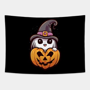 Adorable Ghost with heart shaped Pumpkin Tapestry