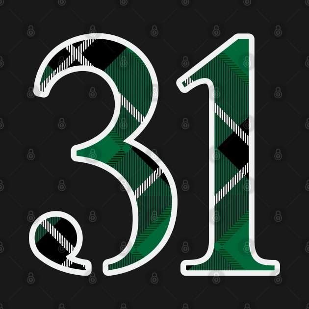 31 Sports Jersey Number Green Black Flannel by Design_Lawrence