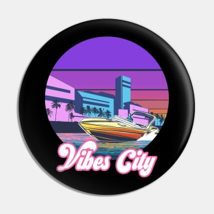 80s Miami boat retro, Vaporwave Summer Sunset Pin