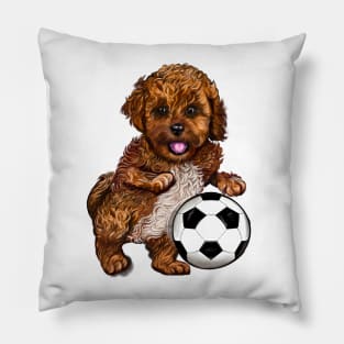 Cavapoo puppy dog with football soccer ball Pillow