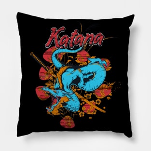 flying dragon with katana flourish Pillow