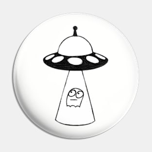 UFO Abducting Scared Ghost - Pen on Paper Pin