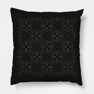 Javanese Coffee Leaves Dark Green Tribal Diamond Pattern Pillow