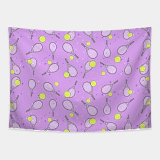 Tennis Seamless Pattern - Racket and Ball on Purple Background Tapestry