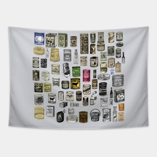 Vintage Victorian food cans collage Tapestry