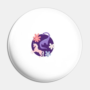 Dinosaurs and Unicorns on Purple Pin