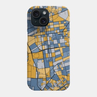 Lódz Map Pattern in Blue & Gold Phone Case